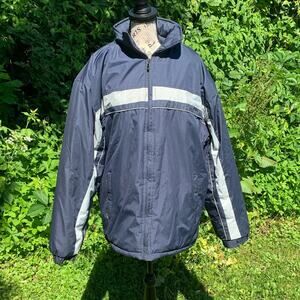 Navy blue and silver Fleece lined Zip up jacket with hide away hood
